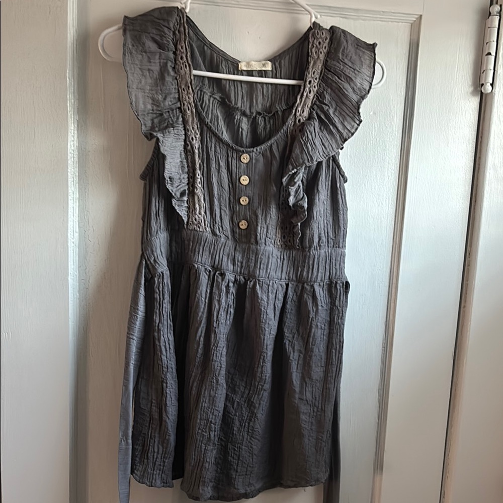 Mine Gray Ruffled Blouse